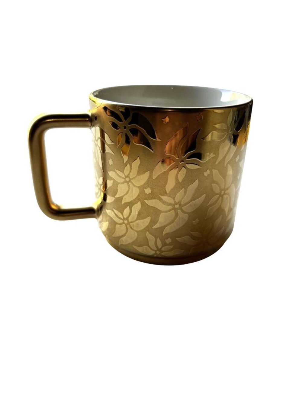 Starbucks 2025 Golden Poinsettia Mug 14 Oz Metallic Gold Holiday Limited